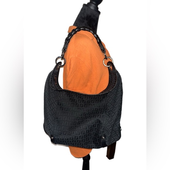 Y2K Fendi Zucca Black Canvas Monogram Shoulder Bag - Picture 1 of 14